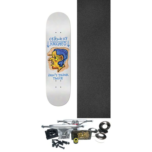 Krooked Skateboards Eddie Cernicky Blue Thinker White Skateboard Deck - 8.38" x 32" - Complete Skateboard Bundle